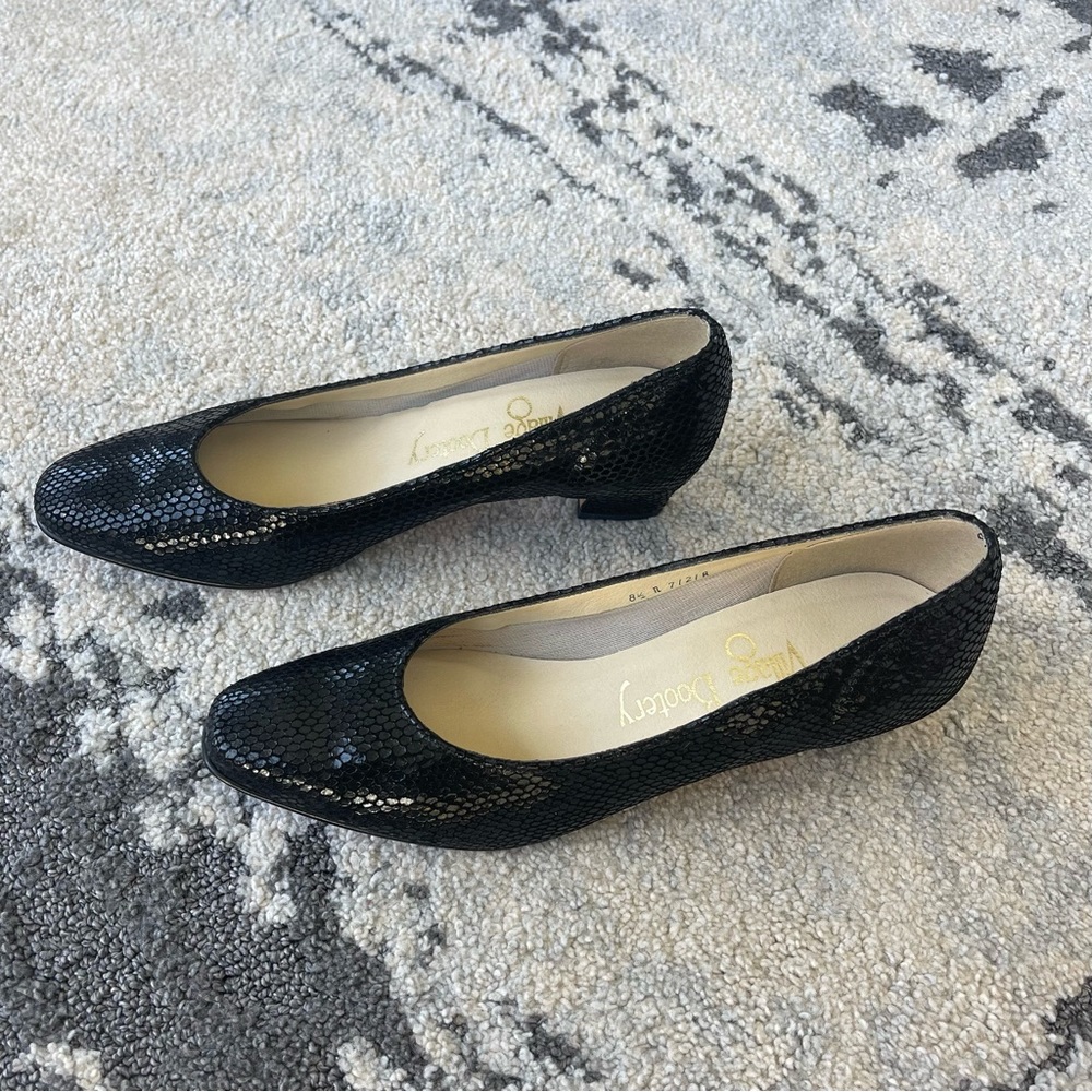 Village Bootery Black Printed Leather Pump View 2